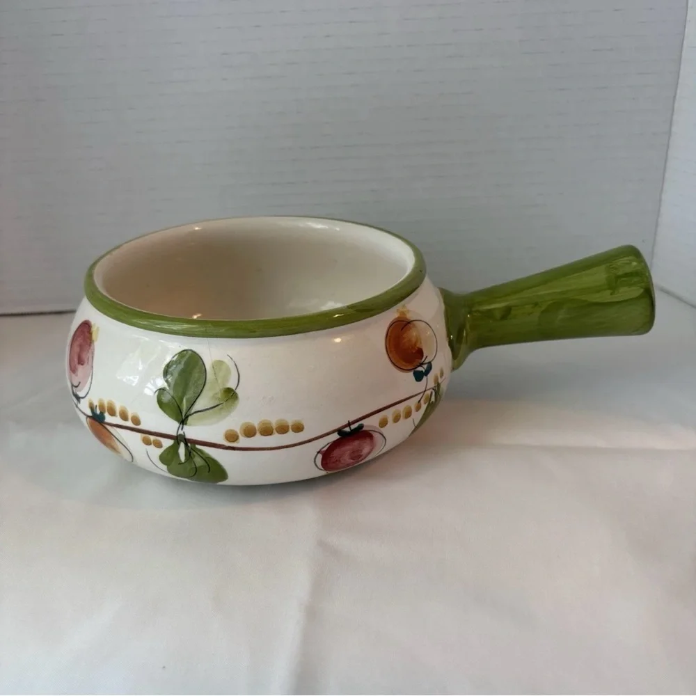 Vintage Hand-Painted Portugal Ceramic Soup Bowl with Handle 5.5”
